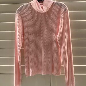 Women's Pink Cable-Knit Turtleneck Sweater